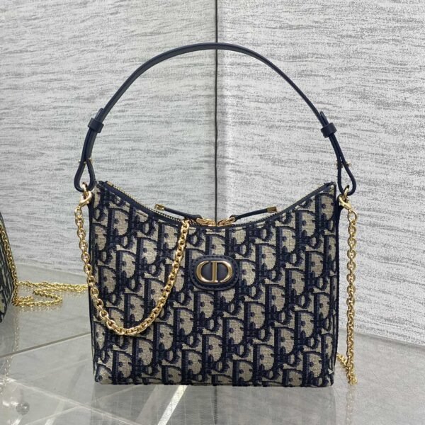 Dior Miss Dior Hobo Bag in Blue Oblique Jacquard with Macrocannage Topstitching