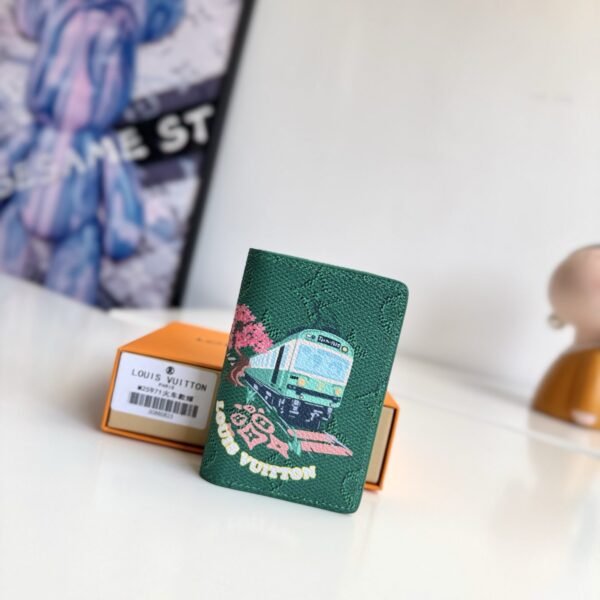 Louis Vuitton M25971 Japanese Train Print Pocket Organizer in Green