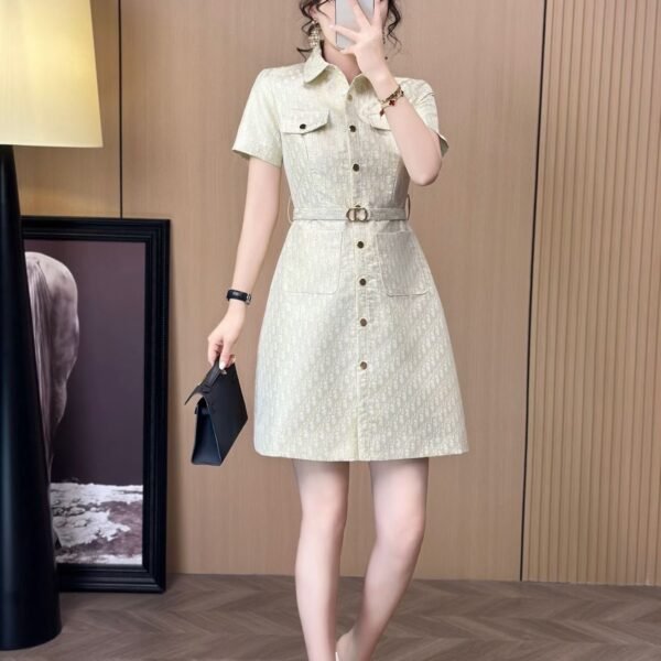 Dior Oblique Jacquard Short-Sleeve Shirtdress with Belt