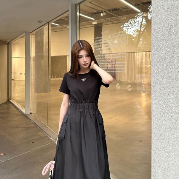 Prada Triangle Logo Panelled Cargo Midi Dress