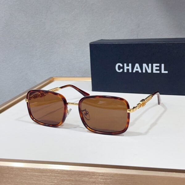 Chanel Square Sunglasses Gold Frame Gradient Lens Chain Detail