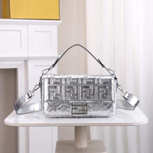 Fendi Baguette FF Embossed Leather Shoulder Bag