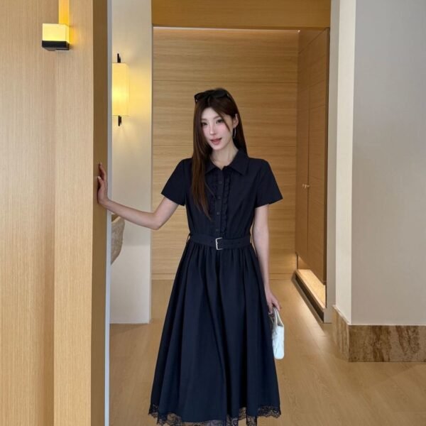 Dior Cotton Ruffle-Front A-Line Midi Shirt Dress
