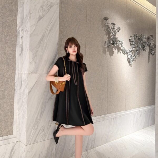 Louis Vuitton  Monogram-Trim Short Sleeve A-Line Mini Dress