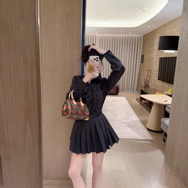 Miu Miu Black Pleated Shirt Mini Dress with Belt