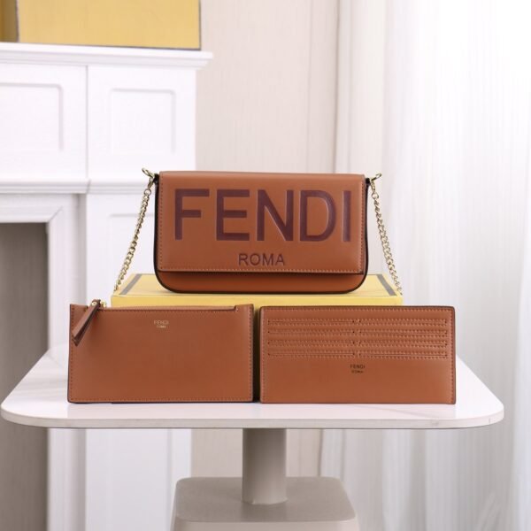 Fendi Embossed Logo Leather Mini Chain Bag Set