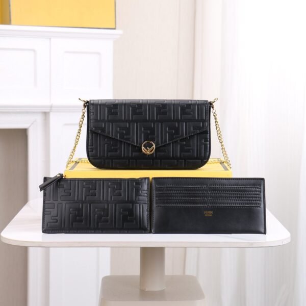 Fendi FF Embossed Leather Mini Chain Bag Set