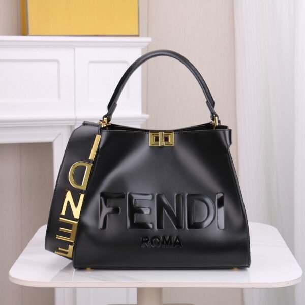 Fendi Peekaboo X-Lite Black Leather Tote Bag