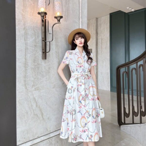 Dior Printed Belted Shirt Midi Dress