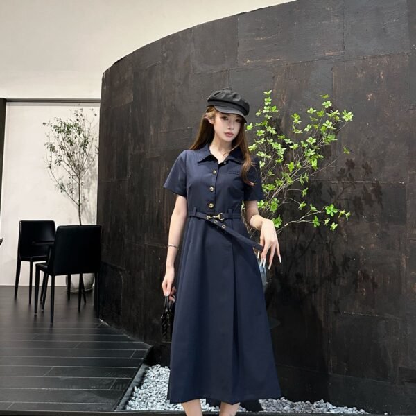 Belted Short Sleeve Shirt Midi Dress