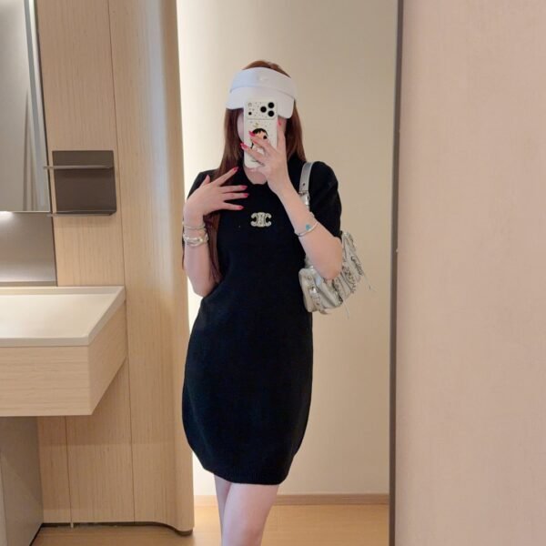 Celine Black Short Sleeve Knit Mini Dress