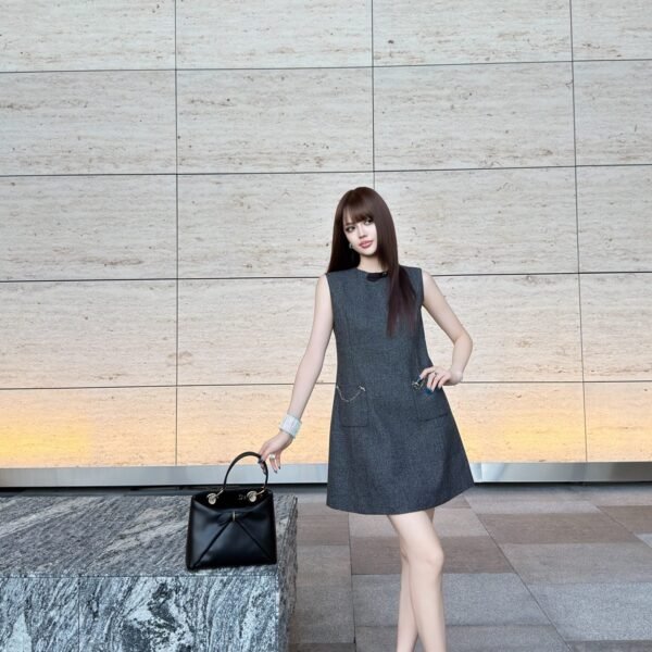 Dior Gray Wool Blend Sleeveless Mini Dress