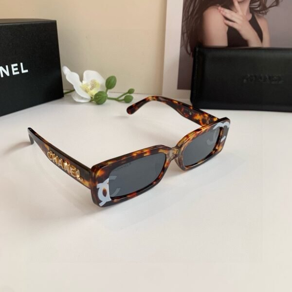Chanel Rectangle Sunglasses Tortoise Frame Black Lens CC Logo Print