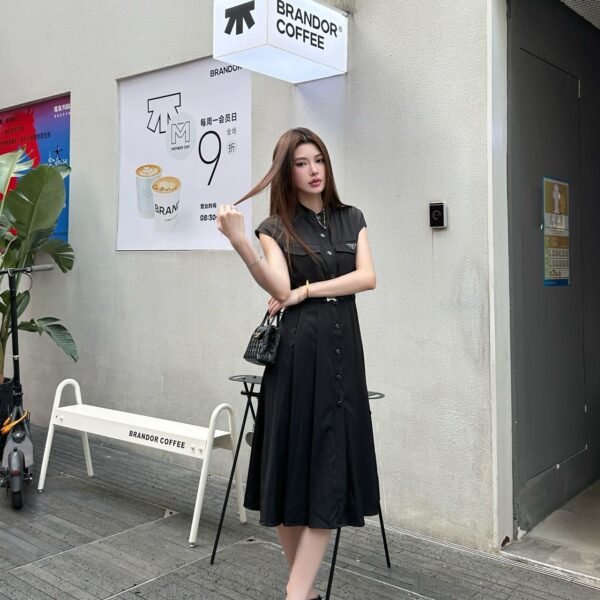 Black Pleated Cap Sleeve Midi Dress