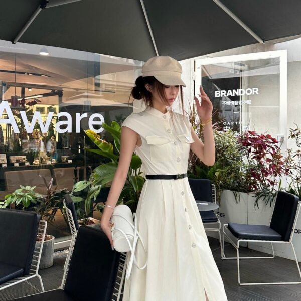White Pleated Cap Sleeve Midi Dress