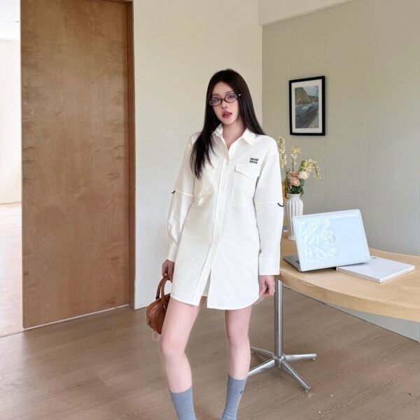 Miu Miu White Long Sleeve Mini Shirt Dress