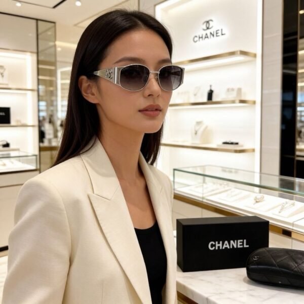Chanel Oversized Side Shield Sunglasses Silver Frame Gradient Lens