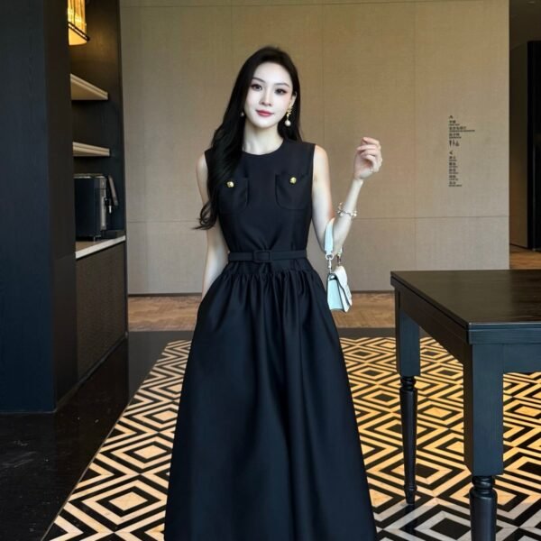 Black Silk Wool Blend Sleeveless Maxi Dress