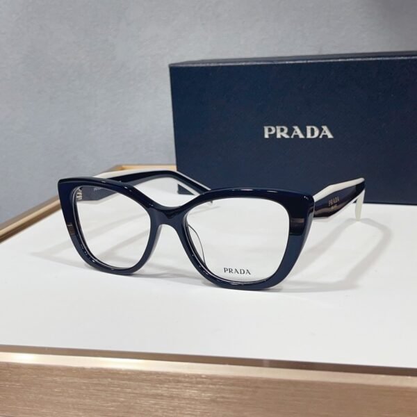 Prada Cat Eye Optical Glasses Black Frame Gold Logo Detail
