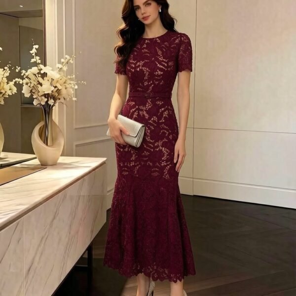 Lace Short Sleeve Mermaid Maxi Dress