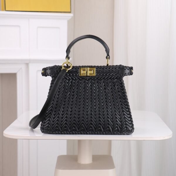 Fendi Peekaboo Woven Leather Top Handle Bag