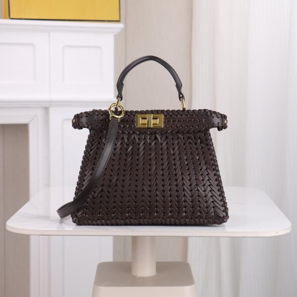 Fendi Peekaboo Woven Leather Top Handle Bag