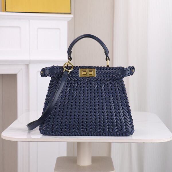 Fendi Peekaboo Woven Leather Top Handle Bag