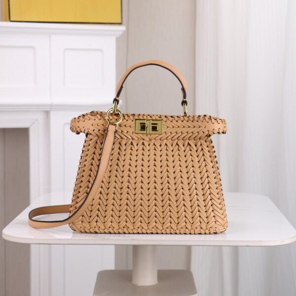 Fendi Peekaboo Woven Leather Top Handle Bag