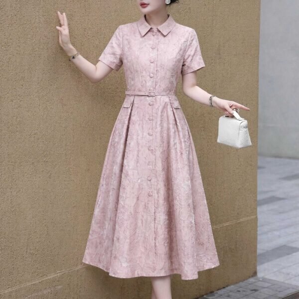Jacquard Cotton A-Line Shirt Midi Dress