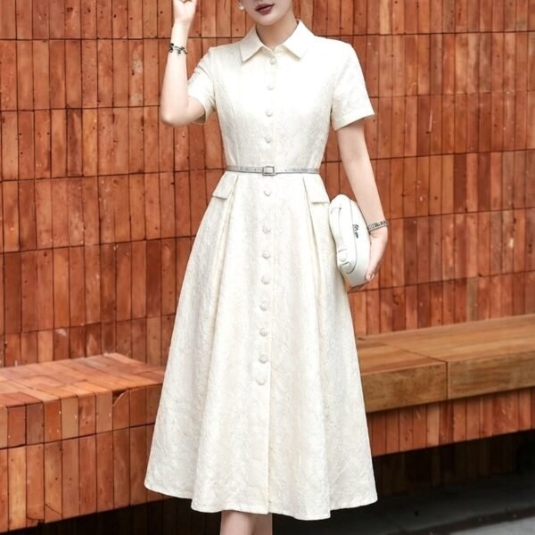 Jacquard Cotton A-Line Shirt Midi Dress