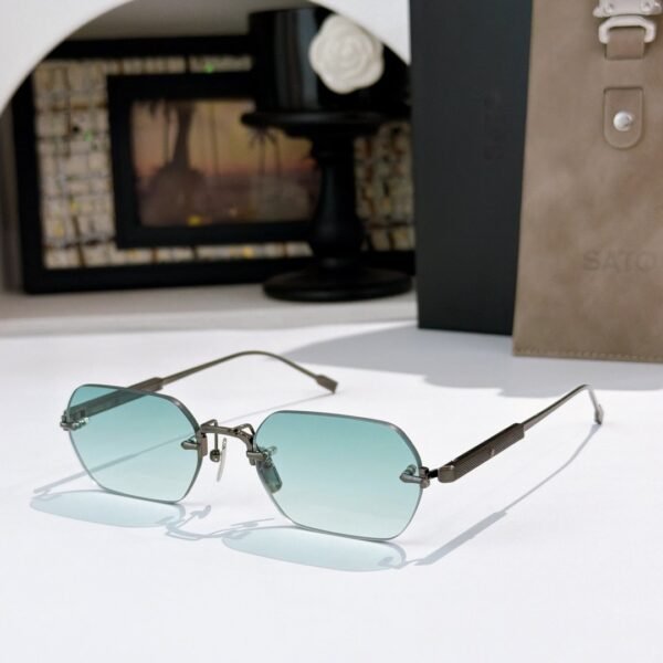 Saint Laurent Rimless Geometric Sunglasses Green Gradient Lens