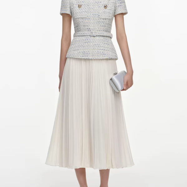 Self-Portrait Tweed Pleated Midi Dress