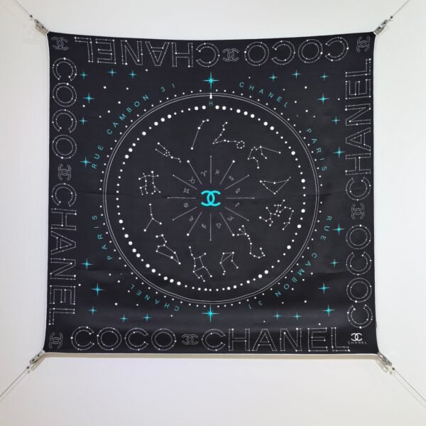 Chanel Graphic / Lettering Silk Twill Square Scarf 90
