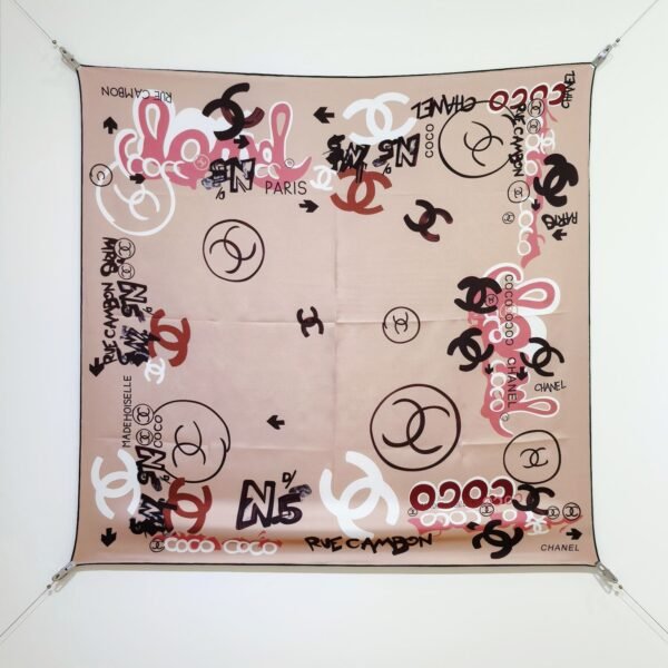 Chanel Graphic / Lettering Silk Twill Square Scarf 90