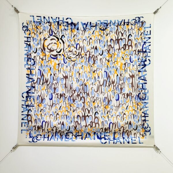 Chanel Graphic / Lettering Silk Twill Square Scarf 90
