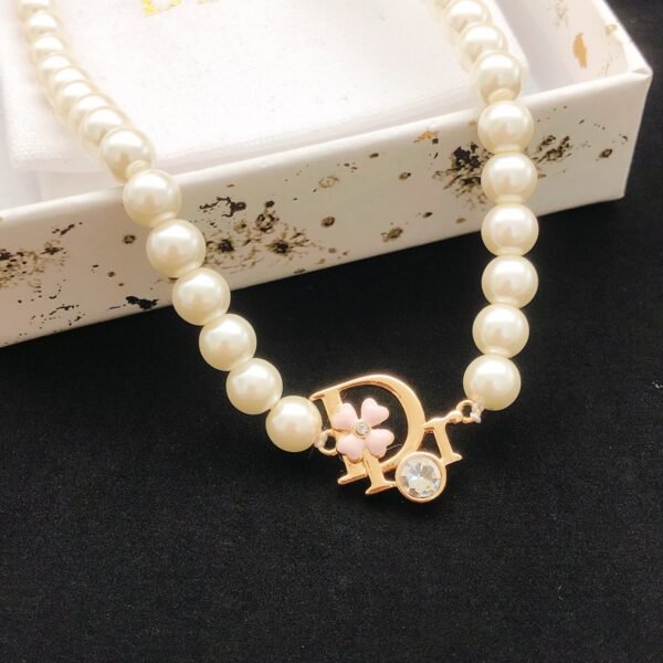 Dior Rose Gold Pink Flower CD Pearl Necklace