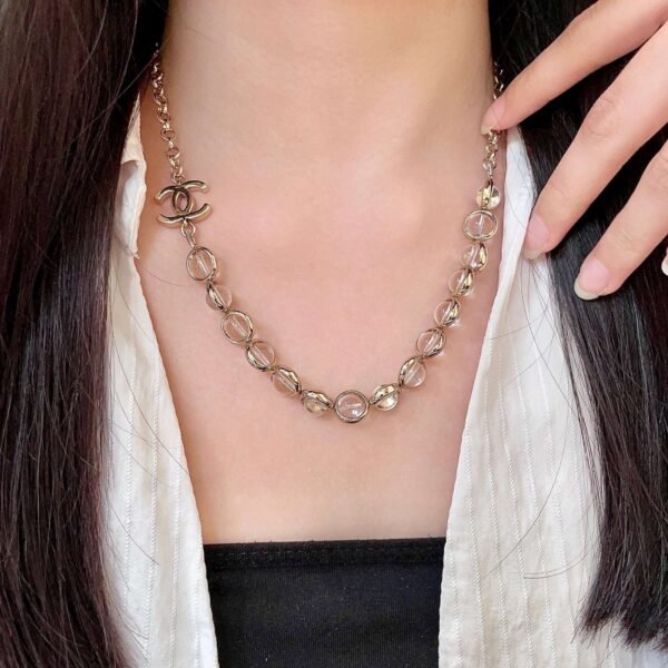 Chanel Gold Clear Bead CC Collar Necklace