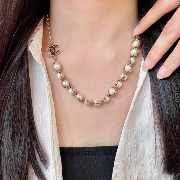 Chanel Gold Faux Pearl CC Collar Necklace