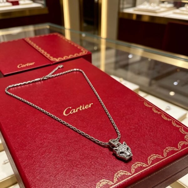 Cartier Silver Panthere Head Pendant Necklace