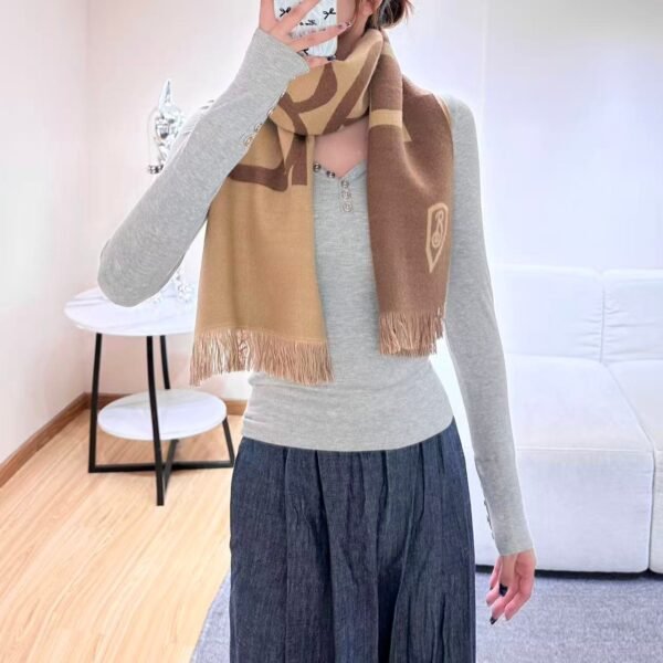 Burberry Cashmere Monogram Pattern Long Scarf 30x180