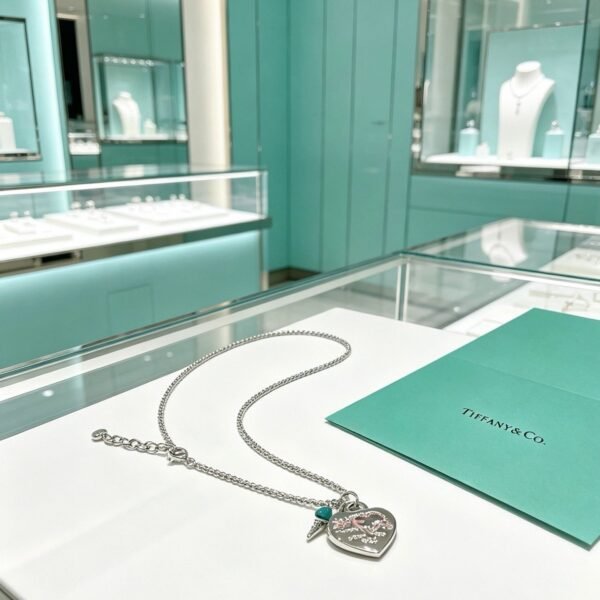 Tiffany & Co. Silver Engraved Heart Tag Charm Necklace