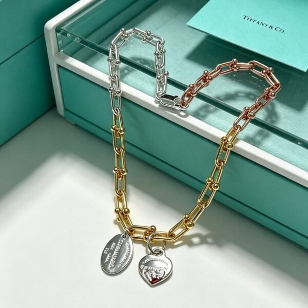 Tiffany & Co. Multicolor HardWear Link Heart and Oval Charm Necklace