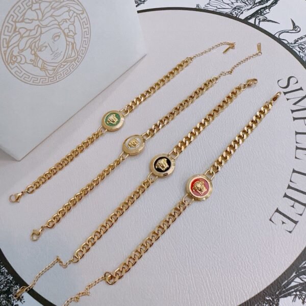 Versace Gold Medusa Head Enamel Charm Curb Chain Bracelet