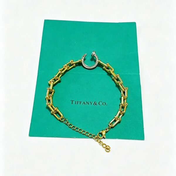 Tiffany & Co. Gold HardWear Link Pavé Horseshoe Charm Bracelet