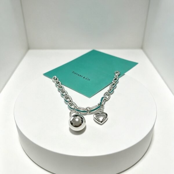 Tiffany & Co. Silver HardWear Ball and Heart Charm Bracelet
