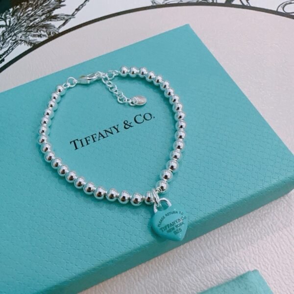 Tiffany & Co. Silver Beaded Heart Tag Charm Bracelet