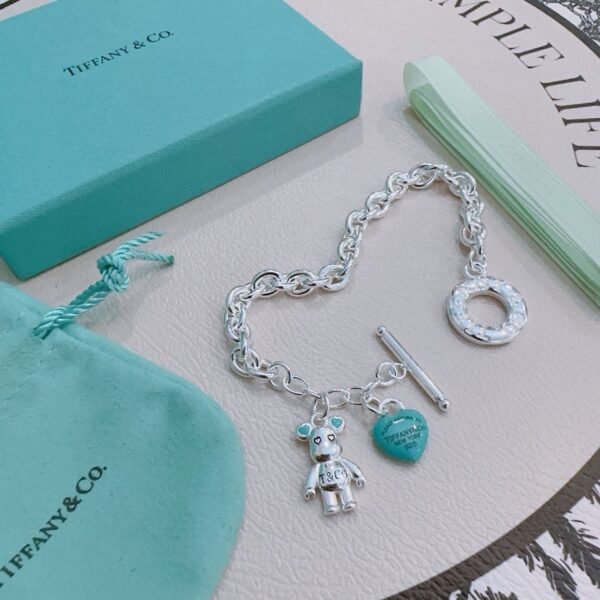Tiffany & Co. Silver Bear and Turquoise Heart Charm Toggle Bracelet