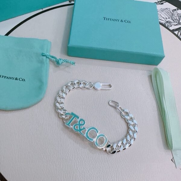 Tiffany & Co. Silver Turquoise T&CO Logo Curb Chain Bracelet