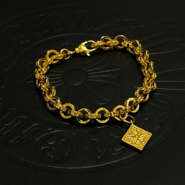 Chrome Hearts Gold Cross Motif Square Charm Chain Bracelet