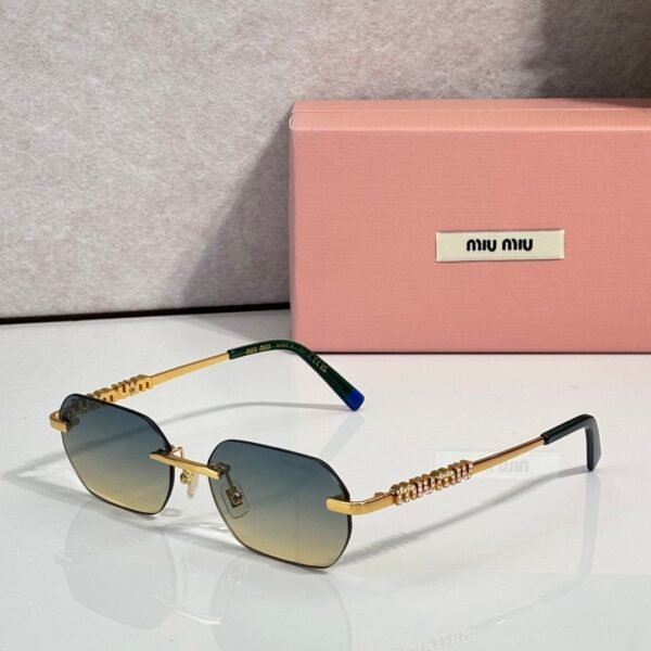Miu Miu Rimless Geometric Crystal Logo Sunglasses